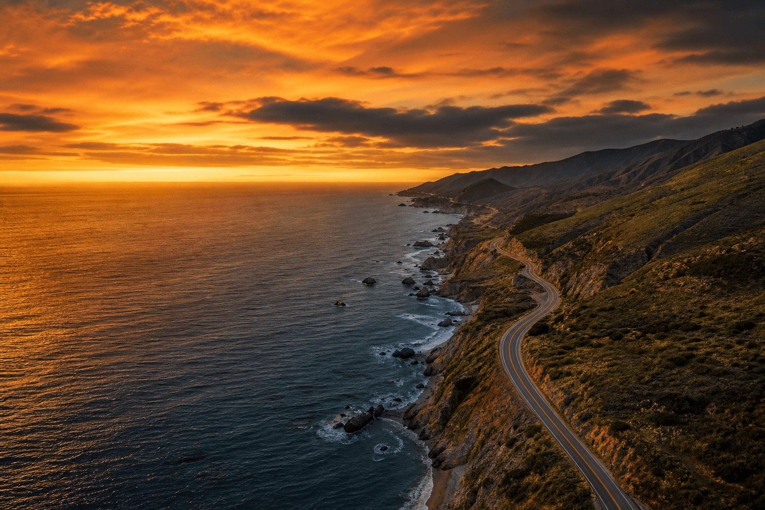 California coastal highway heading north at golden hour